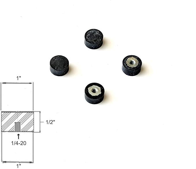 4 Rubber Vibration Isolator Mounts (1" Diameter x 1/2'' Height) 1/4-20 Female Threaded