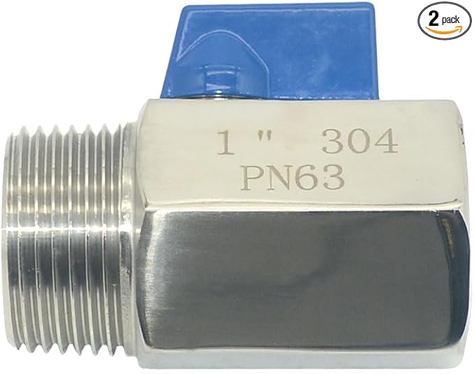 2 Pack Mini Ball Valve, Stainless Steel Female x Male NPT Thread Shut-Off Valve (1")