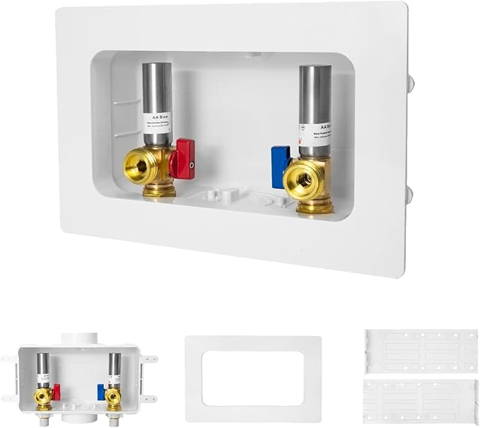 5-PACK GUOFIS Washing Machine Outlet Box with Center Drain,PEX Laundry Washer Box with Stainless Steel Water Hammer Arrestor (1/2"CPVC Connection Inlet X 3/4"MHT Outlet)