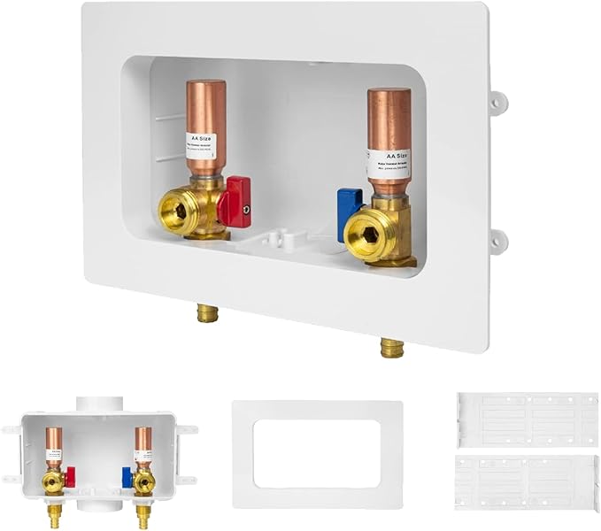 5-PACK GUOFIS Washing Machine Outlet Box with Center Drain,PEX Laundry Washer Box with Copper Water Hammer Arrestor (1/2"PEX Crimp Connection Inlet X 3/4"MHT Outlet)