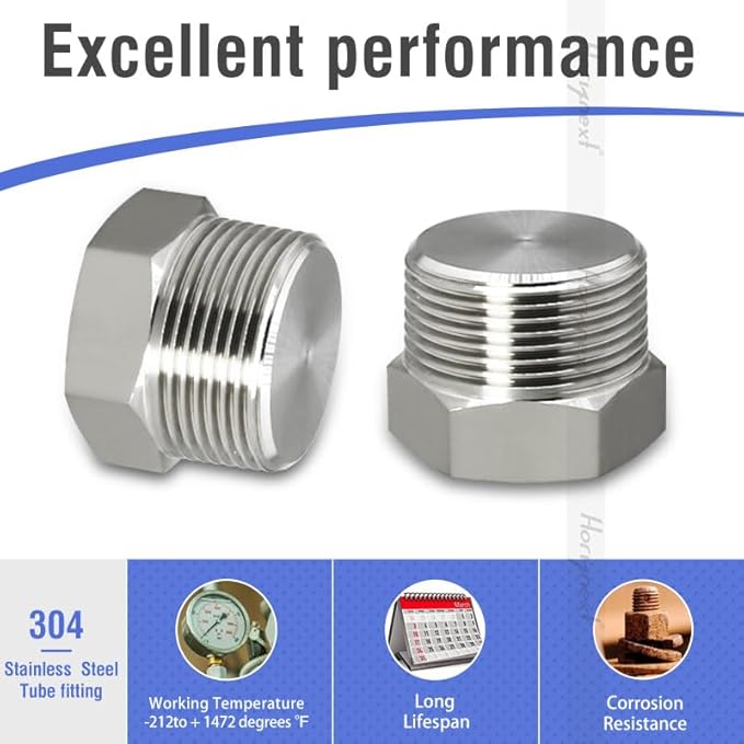 npt 1-1/4 stainless steel Male Thread hex Head water Pipe Plug, adapt to cap brass fitting manifold (1 pc)