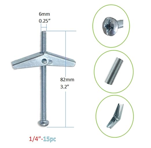 Toggle Bolts Anchors and Screws kit - 15 Sets 1/4" Heavy Duty Butterfly Toggle Bolts and Wing Set for Dry Wall Anchors Hanging Heavy Items on Drywall Wood Ceiling Hollow Wall (1/4" 15 Sets)