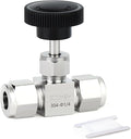 TAISHER 1PCS 304 Stainless Steel Compression Tube Square Straight Needle Valve 1/4" Tube OD x 1/4" Tube OD For Flow Control Water Gas Oil