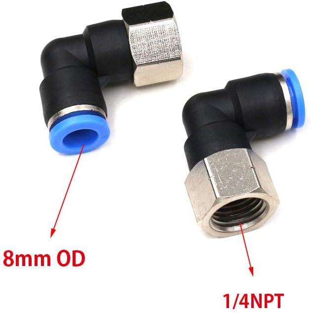 1/4 NPT Elbow Push to Connect Fittings,CEKER 8MM Tube Od x 1/4" NPT Female Air Fittings Quick Connect Tube Fittings Pneumatic Fittings Push Lock Fittings Push In Connectors 2Packs