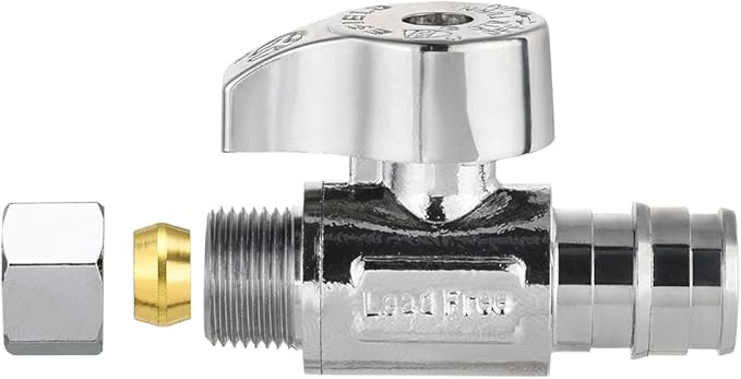 Pro 15-Pack EFIELD Stop Valve Pex-A 1/4 Turn Straight Stop Valve 3/8" OD Compression X 1/2" Pex Expansion, Chrome Plated LF Brass, Heavy Duty,(VALVE381)