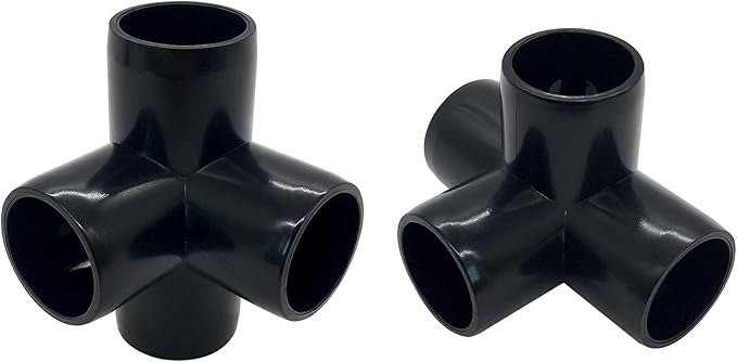 1“ Tee PVC Fitting 4 Way Elbow Connector, Furniture Grade 90 Degree Elbow Side Outlet. Corner Fittings for Building Furniture Greenhouse Shed Pipe Fittings Tent Connection (Black-Pack of 8)