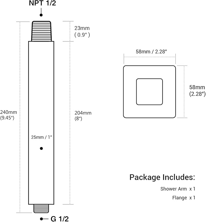 TRUSTMI Shower Arm with Flange Ceiling Mounted 8 Inch Square Extension Pipe for Overhead Rainfall Shower Head, Stainless Steel, Oil Rubbed Bronze