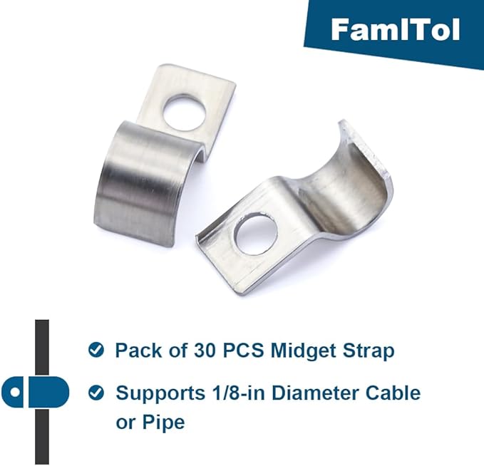 One-Hole Mini Unilateral Pipe Clamps, Conduit Fitting Clips Saddle Clamps for Wire Tidy & Small Pipe | OD 1/8" | 30 Pcs