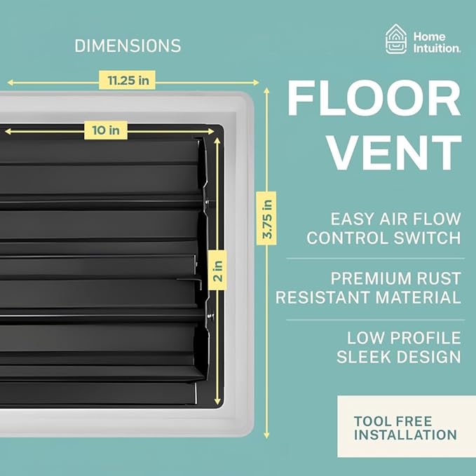 Home Intuition Contemporary Floor Vent Covers 2X10 Inch Floor Register with Mesh Cover Trap Heat and Air Walkable Metal Floor Vent for HVAC Duct, White