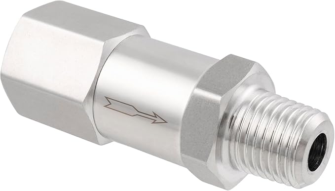 Yoebor 304 Stainless Steel Detachable Check Valve One Way Non-Return Valve for Water Oil Gas 1/8" Female NPT (Inlet) x 1/8" Male NPT, 1pc