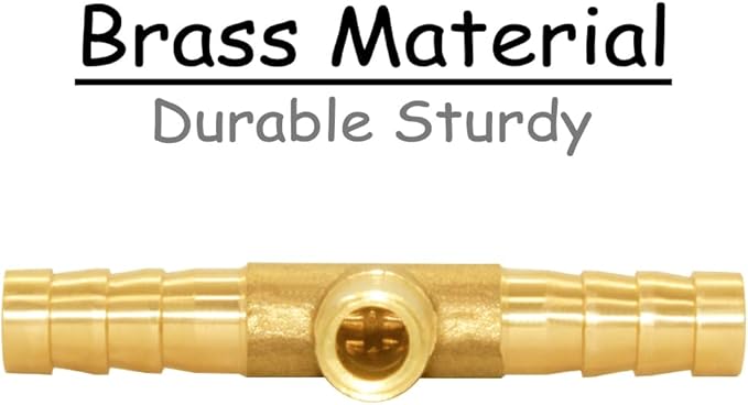 3PCS Solid Brass 1/4"OD Barb Tee Splicer Mender Hose Barb Fitting 3-Way Union Intersection for Water/Oil/Gas