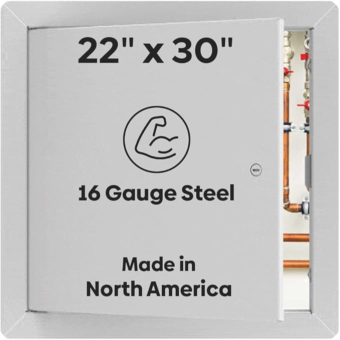 Best 22" x 30" Universal Access Panel – Flush Steel Door with Exposed Flange for Walls or Ceilings, 16-Gauge Cold Rolled Steel Frame, Screwdriver Cam Latch, White Powder-Coat Primer Finish, BA-UAP