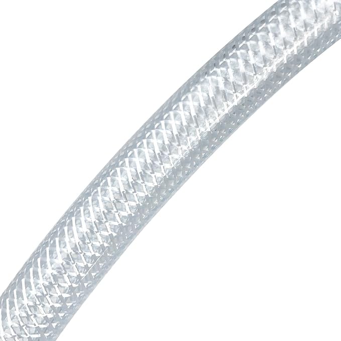 Gloxco Clear Braided PVC Tubing, Food Grade, Heavy Duty Reinforced Hose, 1/4" ID, 50 Ft Length