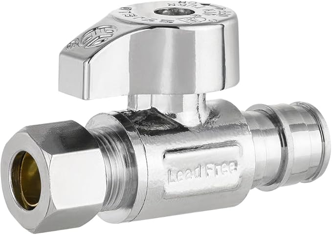 Pro 15-Pack EFIELD Stop Valve Pex-A 1/4 Turn Straight Stop Valve 3/8" OD Compression X 1/2" Pex Expansion, Chrome Plated LF Brass, Heavy Duty,(VALVE381)