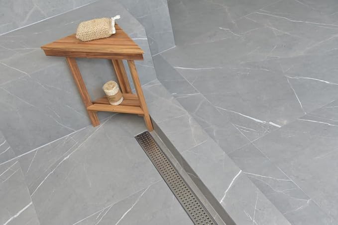 SereneDrains 304 Stainless Steel Brushed Nickel Linear Shower Drain Kit Traditional Square Linear Shower Drains for Tile Floor Long Hair Catcher Strainer Grate Cover Bathroom (16 Inch)