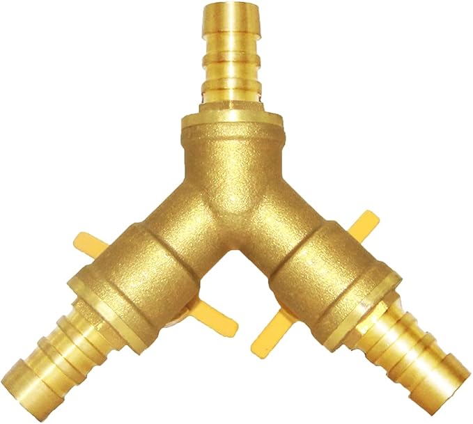 Joywayus Hose Barb Ball Valve 5/8" Hose Barb Y Shaped Type 3 Way with 2 Switch Brass Shut Off Ball Valve Fitting Include 3 Clamps