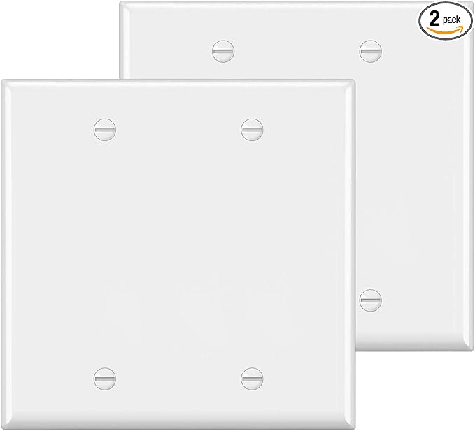 [2 Pack] BESTTEN 2-Gang No Device Blank Wall Plate, H4.53” x W4.57”, Standard Size, Unbreakable Polycarbonate Thermoplastic Outlet cover, UL Listed, White