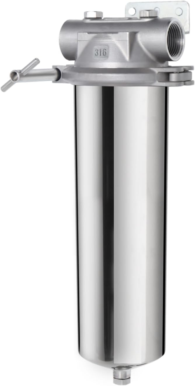 Amwater 316 Stainless Steel Filter Housing for Filter Cartridge, Water Filter Housing for Whole House Water Purification of Stainless Steel 316 (10" C Housing-1 NPT)