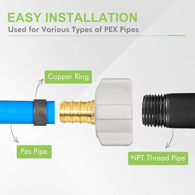 10 Pack Female NPT Swivel Adapter, PEX 1/2" x 1/2" NPSM Female Threaded Brass Barb PEX Fittings, Full Port for pex pipes, NSF/ANSI 61 NSF 372 Certificate, ASTM F1807 Certified