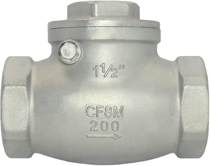 VARMHUS Stainless Steel SS316 Swing Check Valve,NPT Female x Female Thread,WOG 200 PSI PN16 CF8M (1-1/2")