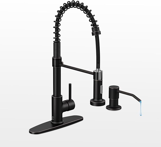 Oil Rubbed Bronze Single Handle Kitchen Faucet Set with Pull Down Sprayer and Soap Dispenser, 17-inch Tall