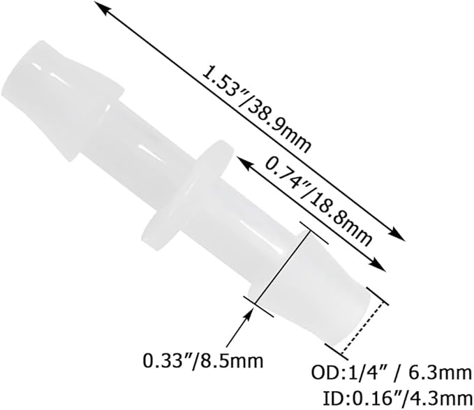 Plastic Hose Barb Fitting 1/4" x 1/4" Pipe Connectors Joint Splicer Mender Adapter Union for Aquarium Household Adapters Fuel Gas Liquid Air (Pack of 10)