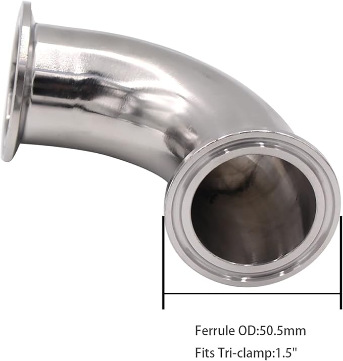 DERNORD 2 Pack 1.5" Tube OD Sanitary Ferrule Elbow 90 Degree Pipe Fitting with 4 Silicone Gaskets SUS304 Tri Clamp 1.5 Inch