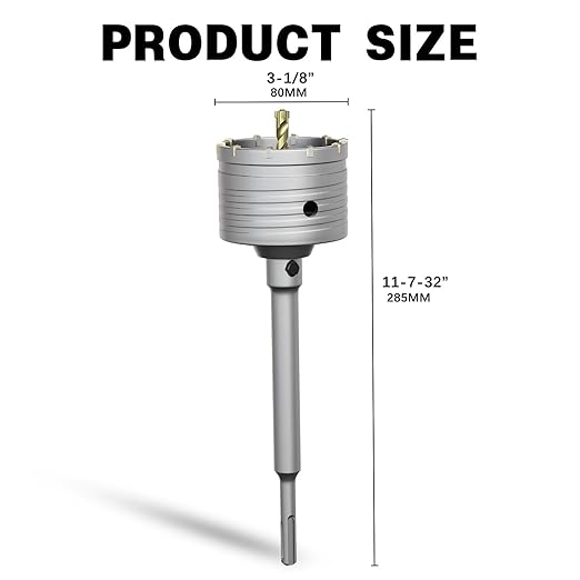 3-1/8" Concrete Hole Saw,80mm Masonry Hole Saw, with 220mm SDS Plus Shank Connecting Rod for Concrete Brick Cement Stone Wall Drilling Home Improvement