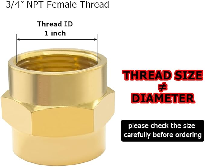 Hooshing 3/4" x 3/4" NPT Coupler Brass Female Hex Nipple Coupling Pipe Fitting, 2 Pack