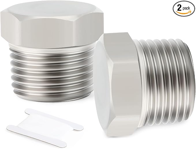 2PCS Stainless Steel Outer Hex Thread Socket Pipe Plug Fitting, 1/2" NPT Male, for Blocking or Sealing Holes in Pipes or Devices
