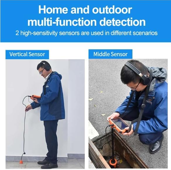 PQWT L4000 Underground Water Leak Detectors Indoor Outdoor Wall Water Pipe Detector Machine Multi Sensor Acoustic Pipeline Leakage Detection Kit Noise Reduction Headphone Smart Touchscreen Carry Case