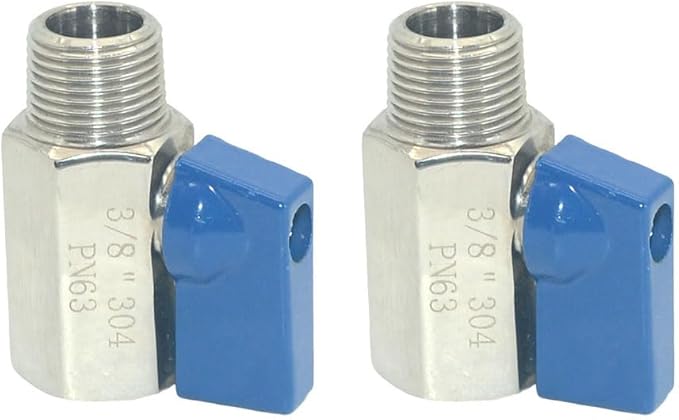 2 Pack Mini Ball Valve, Stainless Steel Female x Male NPT Thread Shut-Off Valve (3/8")