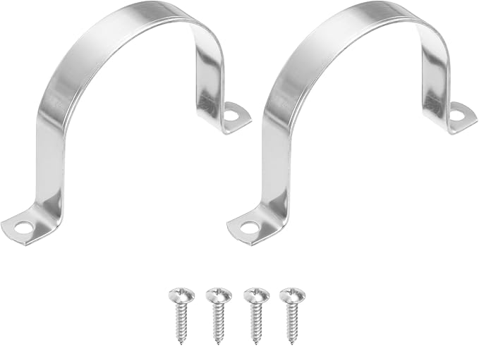 uxcell 2Pcs 89mm(3-1/2") Two Hole Rigid Pipe Strap, 304 Stainless Steel Conduit Clamp Thicken U Bracket Heavy Duty Pipe Clamp with Self-Tapping Screws for Fixing Tube Cable, Silver