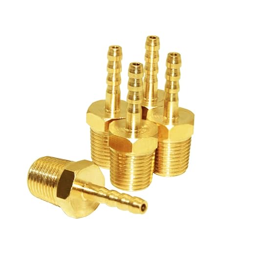 JoyTube Hose Barb Fittings 1/8" Barb to 3/8" NPT Male Thread Brass Metals Adapter Connector(5 Pcs)