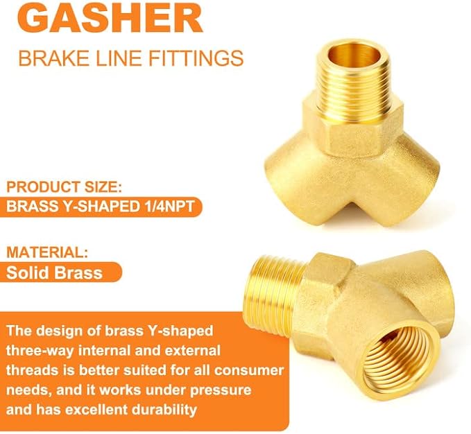 GASHER 2PCS Brass Pipe Fitting Male Branch Tee Y Adapter 1/4" NPT Female x 1/4" NPT Female x 1/4" NPT Male