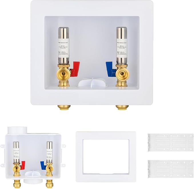 30-Pack GUOFIS Washing Machine Outlet Box,1/2 Inch Push-fit Inlet x 3/4 Inch MHT Outlet, Laundry Washer Box with Stainless Steel Water Hammer Arrestor (Center Drain)