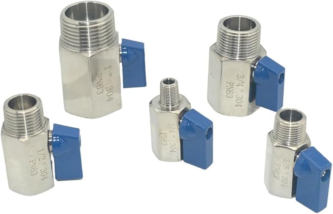 2 Pack Mini Ball Valve, Stainless Steel Female x Male NPT Thread Shut-Off Valve (3/8")