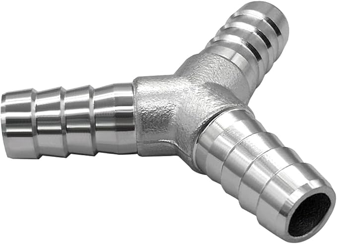 2Pcs Stainless Steel 1" x 1" x 1" Hose Barb Fittings, 3 Way Y Shape Fitting with Clamps for Fuel, Air and Gas