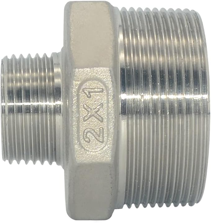 2" x 1" Male Threaded Reducing Nipple Fitting/Adapter,Stainless Steel SS304 NPT Pipe Hex Reducer