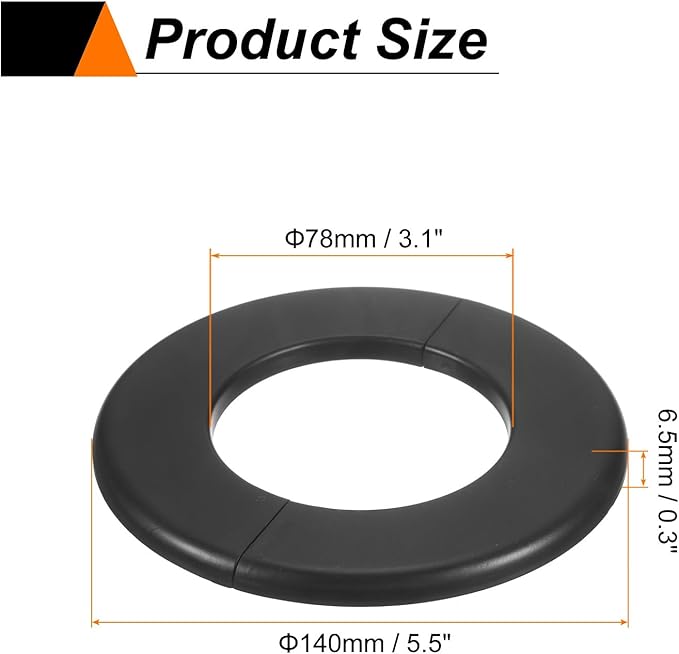 HARFINGTON 8pcs Wall Split Flange 78mm/3.1" Self-Adhesive Plumbing Cover Plates ABS Plastic Round Escutcheon Plate Buckle Design for Water Pipe Bathroom Kitchen Decoration, Black