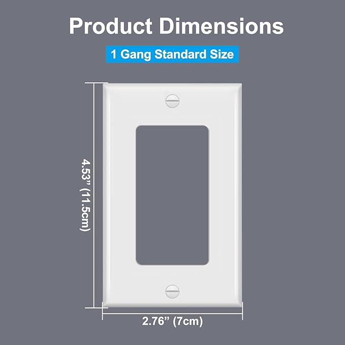 BESTTEN 20 Pack Receptacle Wall Plate, 1-Gang Standard Size Decorator Outlet and Switch Cover, Unbreakable Polycarbonate, H4.53” x W2.76”, UL Listed, White