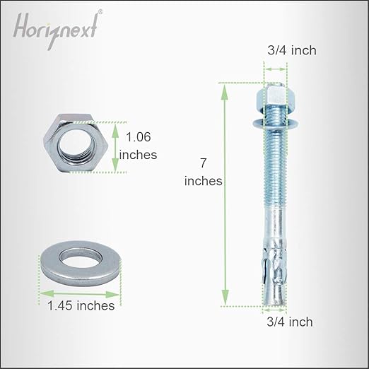 3/4" x 7" Wedge Anchor, for Cement and Concrete only, zinc-Plated Carbon Steel Screws and lag Bolts （ 4 pcs