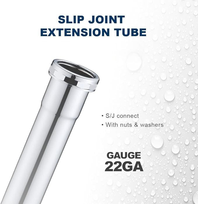 ZM 1-1/2 Inch Heavy Duty Extension Tube with Slip Joint Connection, 12 Inch Length, 22 Gauge, Brass Plumbing Fitting, Chrome