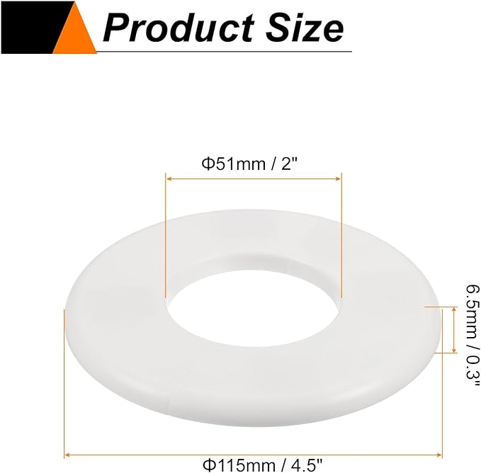 HARFINGTON 2pcs Wall Split Flange 51mm/2" Self-Adhesive Plumbing Cover Plates ABS Plastic Round Escutcheon Plate Buckle Design for Water Pipe Bathroom Kitchen Decoration, White
