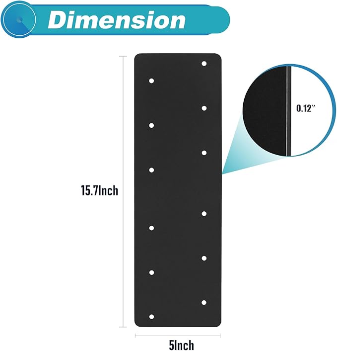 2 Pcs 15.7"x5"Straight Steel Flat Plate,Heavy Duty Mending Plate With Black Powder-Coated Joining Brackets, I Shape Strap Metal Plate with Fit 6x6,8x8 for Repair House,Furniture,Pavilion,Truss framing