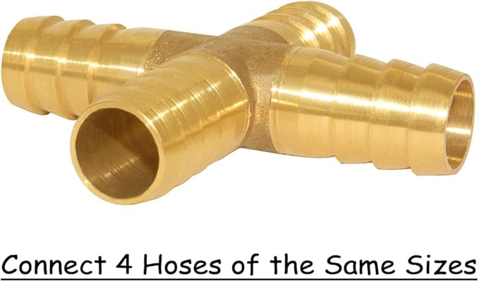 2PCS Solid Brass 3/4"OD Barb Fittings 4-Way Union Intersection Hose Pipe Barb Fitting for Water/Oil/Gas