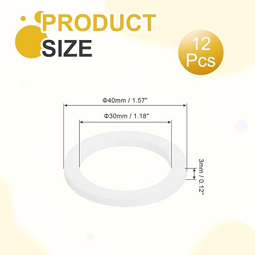 MECCANIXITY PTFE Flat Washers, 12Pack 40mm OD 30mm ID 3mm Thick Sealing Spacer Gasket Ring for Faucet Pipe Hose Bolt Machinery, White