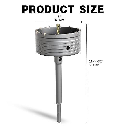 5" Concrete Hole Saw,125mm Masonry Hole Saw, with 220mm SDS Plus Shank Connecting Rod for Concrete Brick Cement Stone Wall Drilling Home Improvement