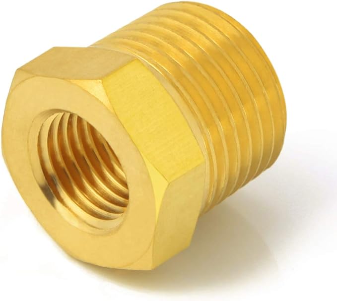 Brass Reducer Hex Bushing, 1" Male NPT to 3/8" Female NPT, Reducing Pipe Adapter Fitting (Pack of 2)