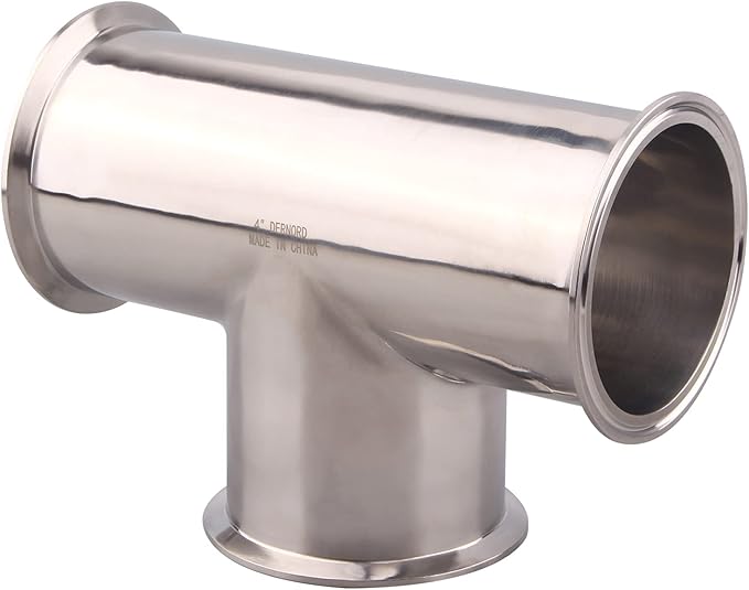 DERNORD Clamp Tee 3 Way Stainless Steel 304 with 3 Silicone Gaskets Fits 4" Tri Clamp, 119mm Pipe OD Sanitary Fittings